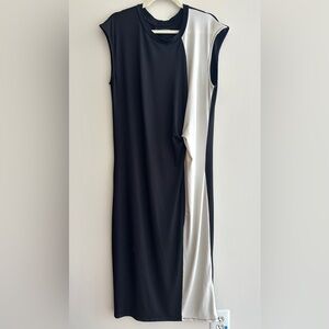 Sfera Collection Black and White Ribbed Twist Front Maxi Dress, European XL